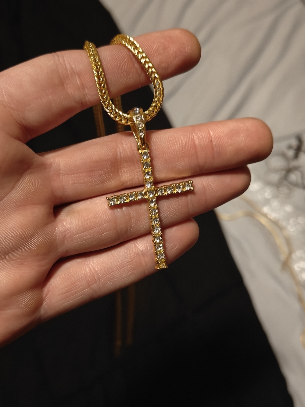 Gold Filled Cross Pendant Necklace with Mossinates- Women Jewelry